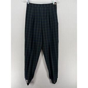 BODY ACTION DESIGN Pants M Tweed Blackwatch Plaid Stirrup Pleated Green VTG 80s